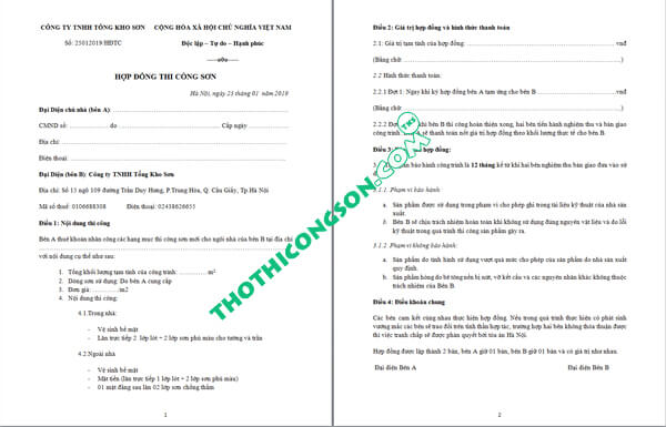 mẫu hợp đồng thi công sơn nước